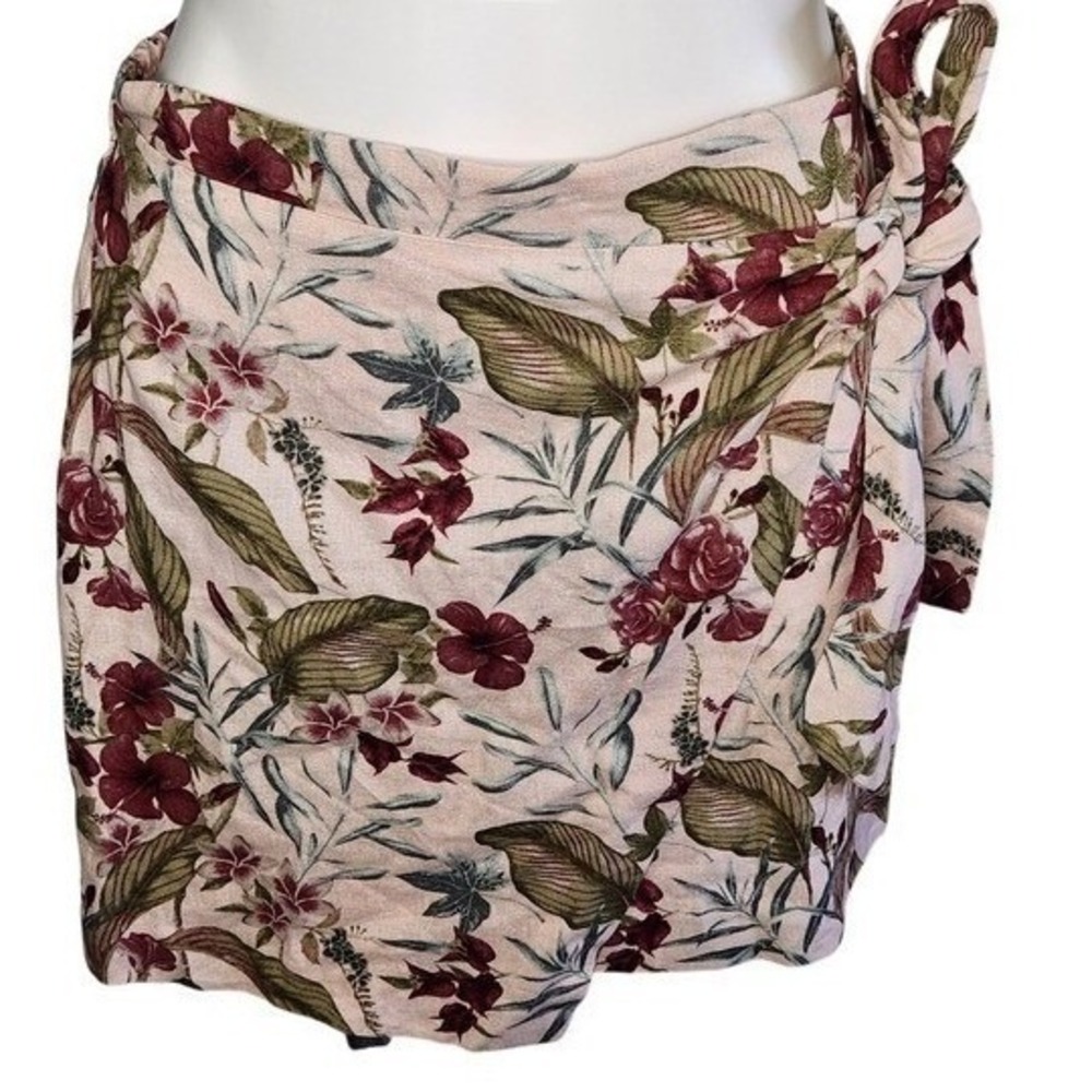 Maison d'Amelie Paris Linen Aloha tropical pink wrap mini skirt M